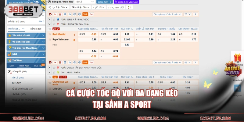 Cá cược tốc độ với đa dạng kèo tại sảnh A sport