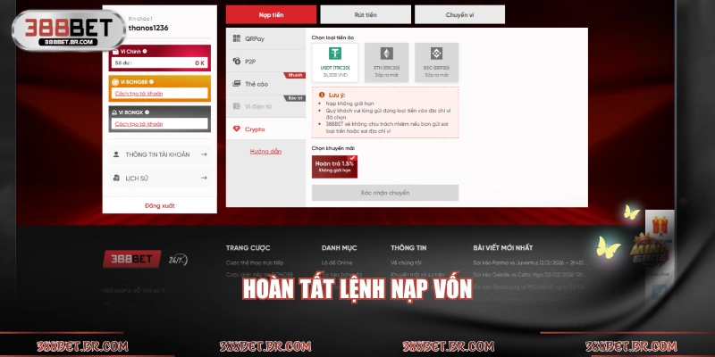 Hoàn tất lệnh nạp vốn